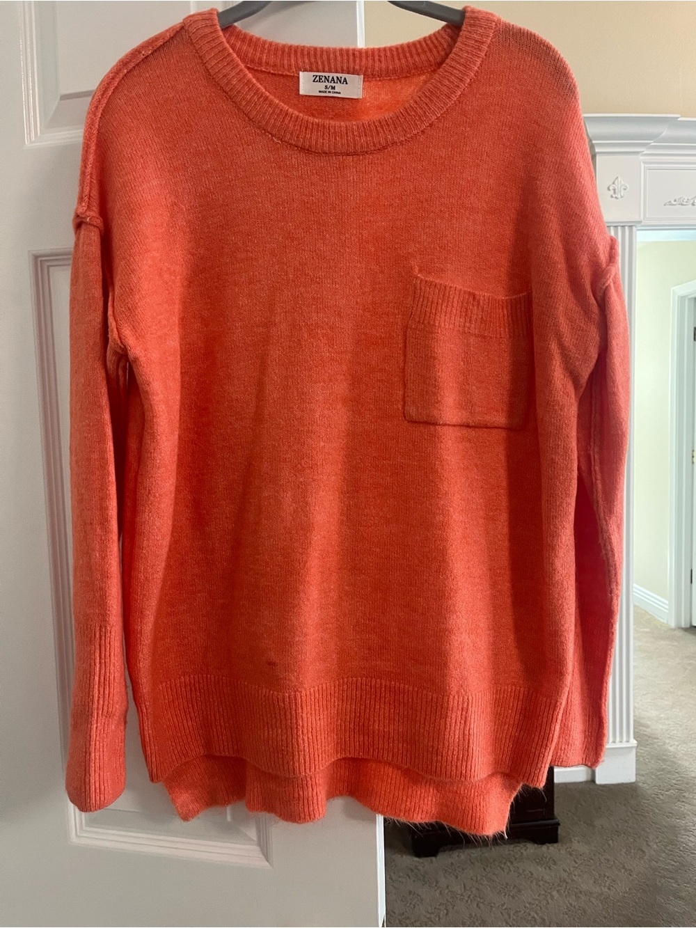 Zenana Outfitters Coral Orange Crewneck Sweater